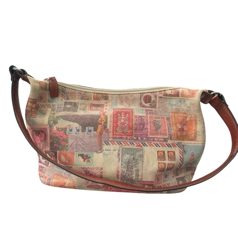 Fossil Vintage postage stamp print Shoulder Bag with Timeless Elegance - Picture 3 of 13
